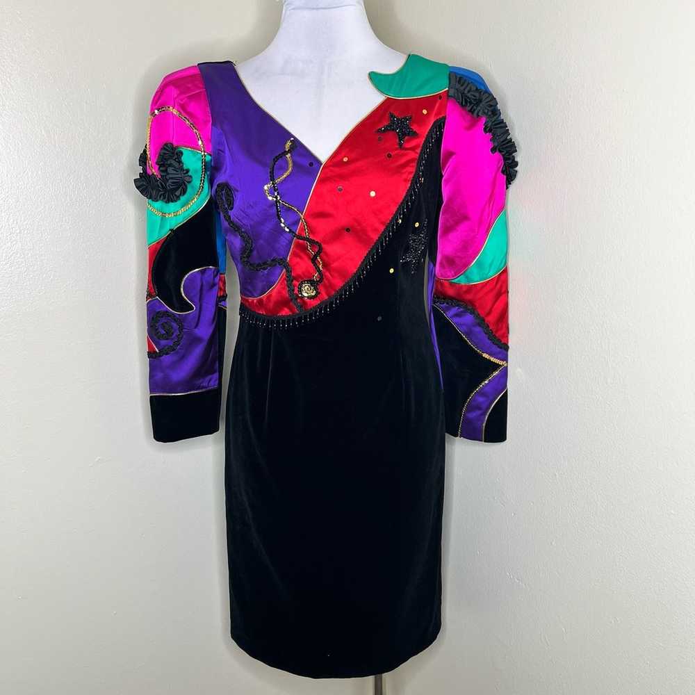 Vintage 80s Louis Feraud Dress 6/8 Velvet Retro C… - image 1