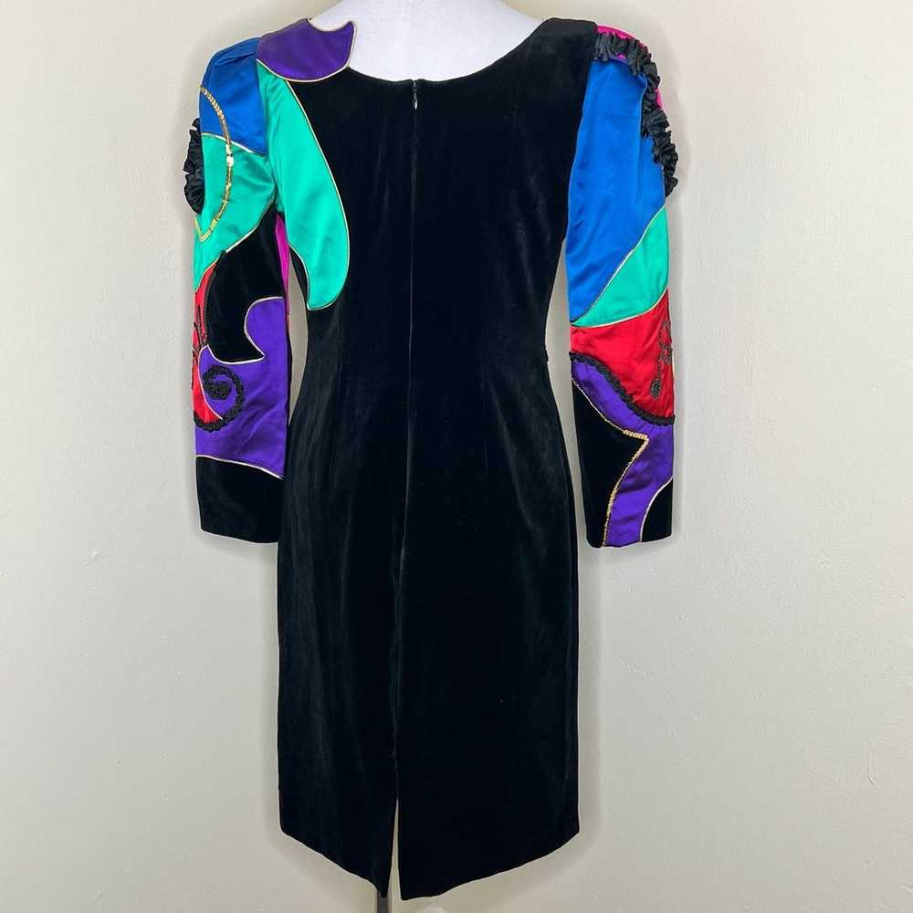 Vintage 80s Louis Feraud Dress 6/8 Velvet Retro C… - image 2