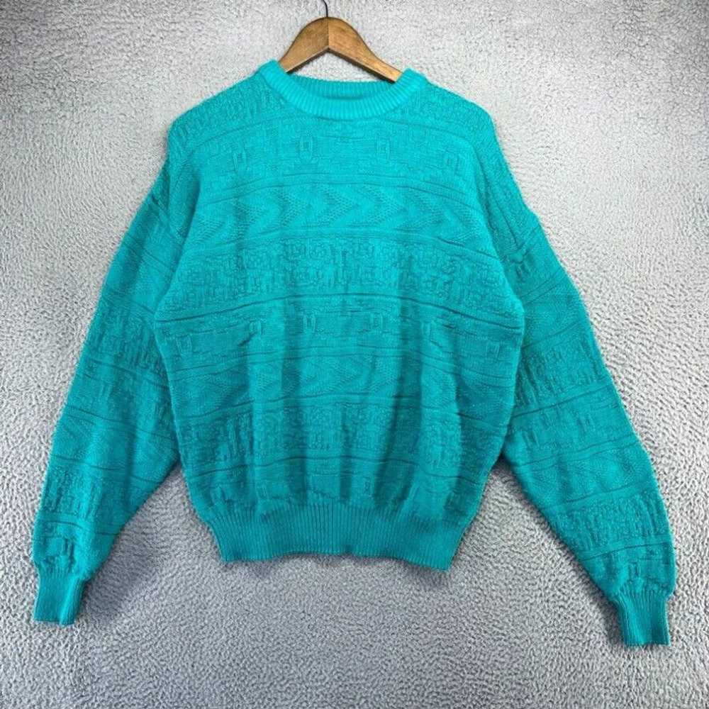 Izod Vintage IZod Sweater Mens Large Blue Texture… - image 1