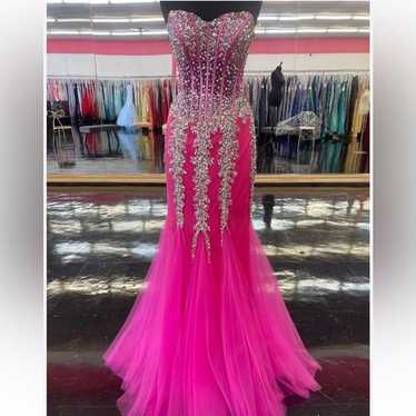 JOVANI PROM 5908 Hot Pink Embellished Mermaid Dres
