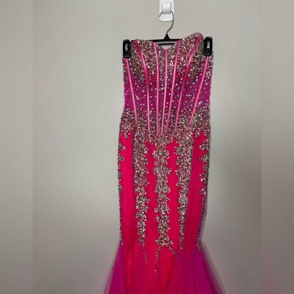 JOVANI PROM 5908 Hot Pink Embellished Mermaid Dre… - image 3