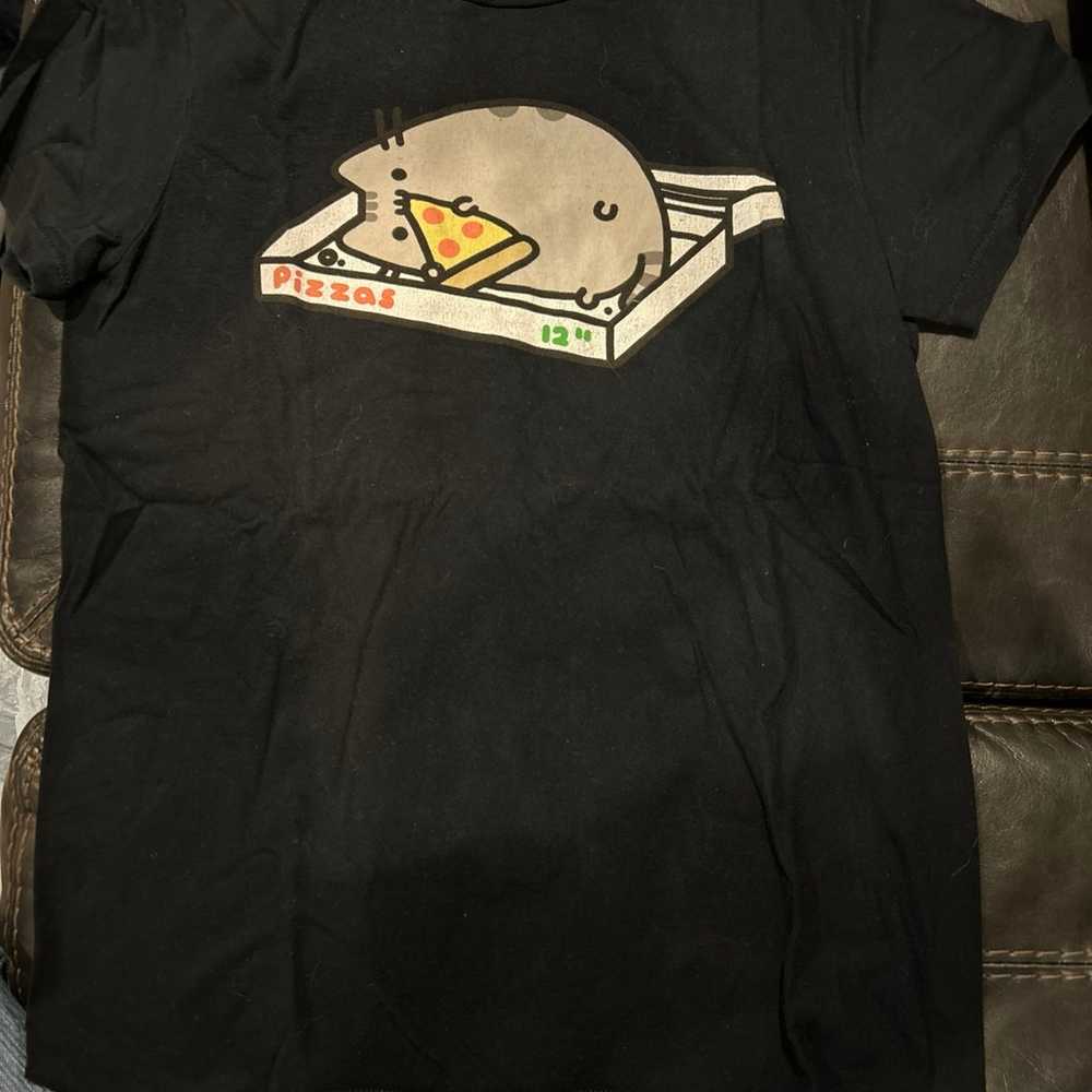 Black tee Pusheen the Cat eating pizza in the box - image 2