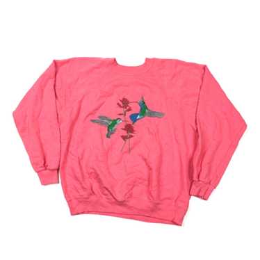 Pinko VTG 90s Pink Hummingbird Print Pullover Swe… - image 1