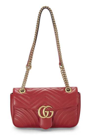 Red Leather GG Marmont Matelassé Shoulder Bag Sma… - image 1