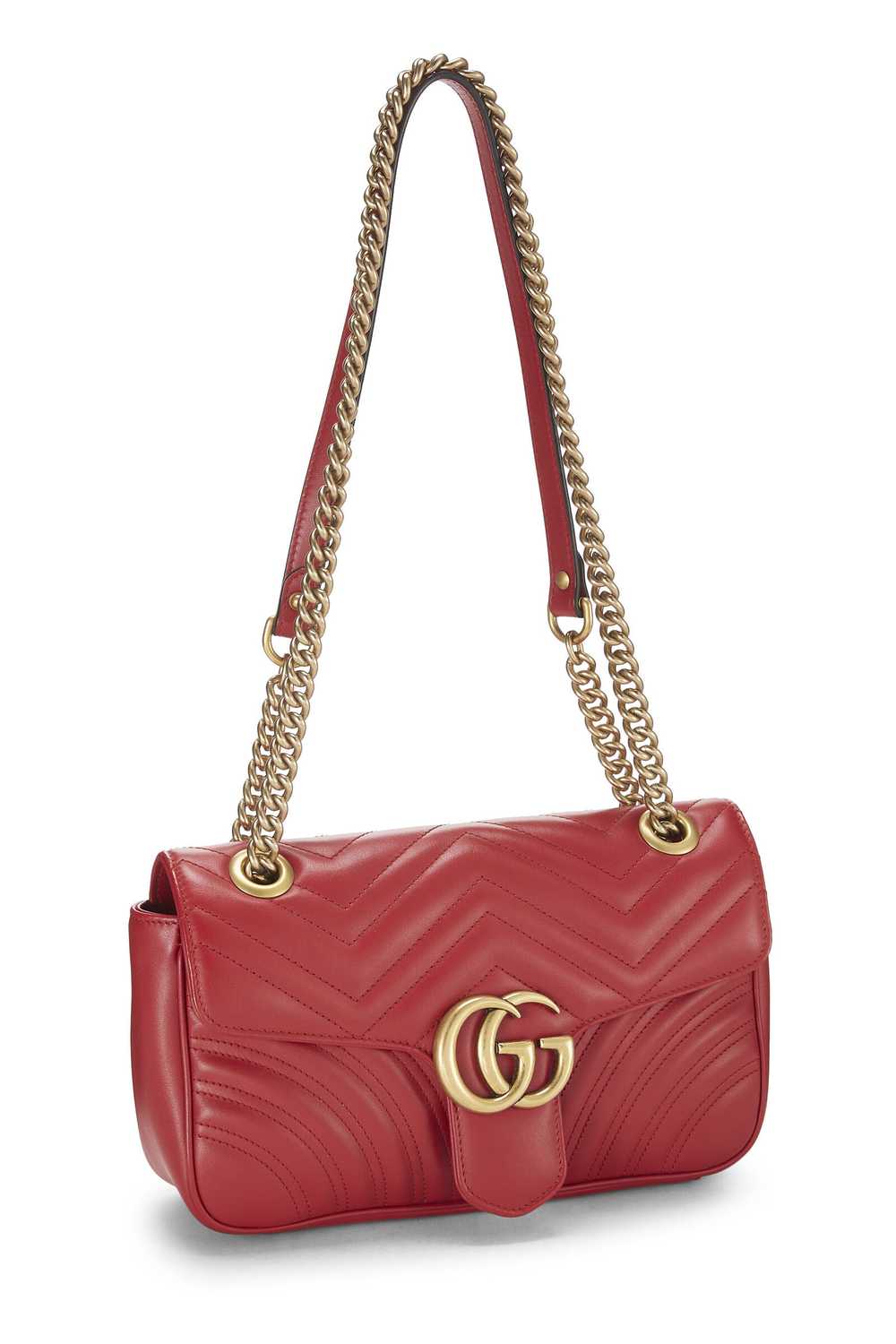 Red Leather GG Marmont Matelassé Shoulder Bag Sma… - image 2