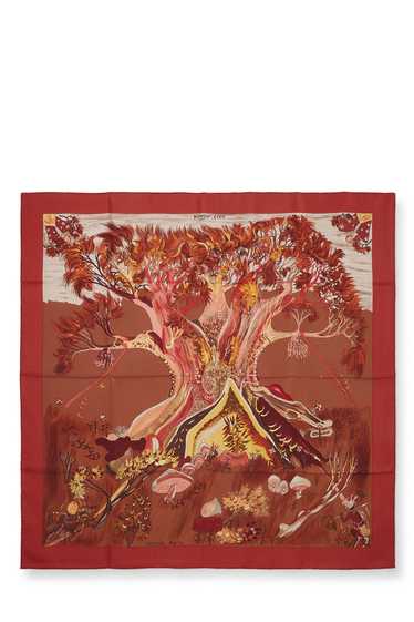 Red & Multicolor 'Kuggor Tree' Silk Scarf 90