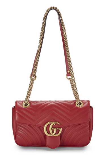 Red Leather GG Marmont Matelassé Shoulder Bag Smal