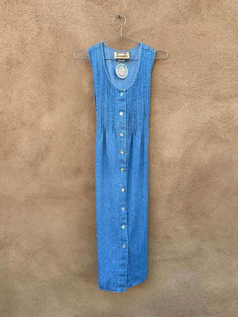 Pleated Denim Dress with Rear Ties, Studio Ease - image 1