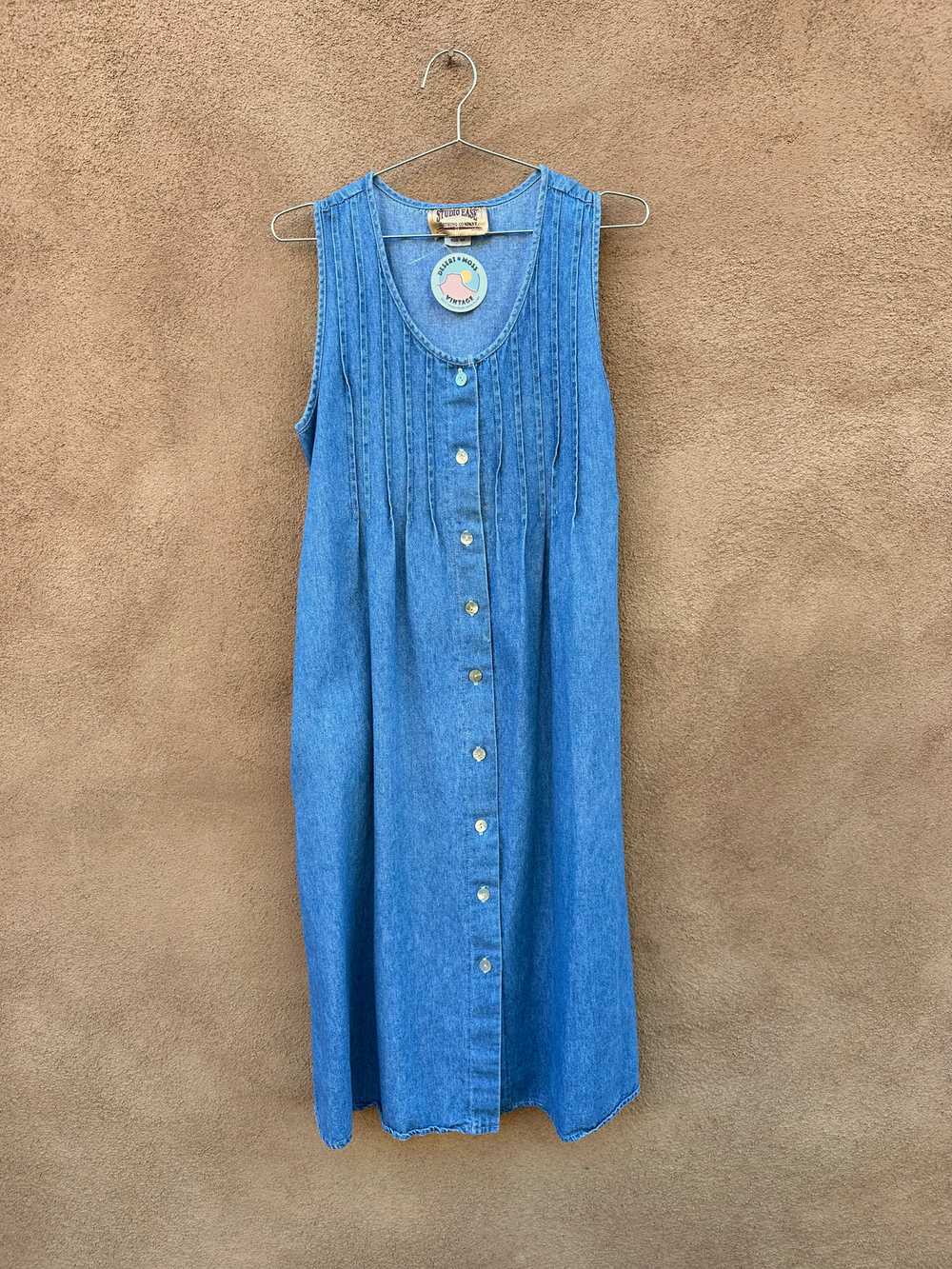 Pleated Denim Dress with Rear Ties, Studio Ease - image 4