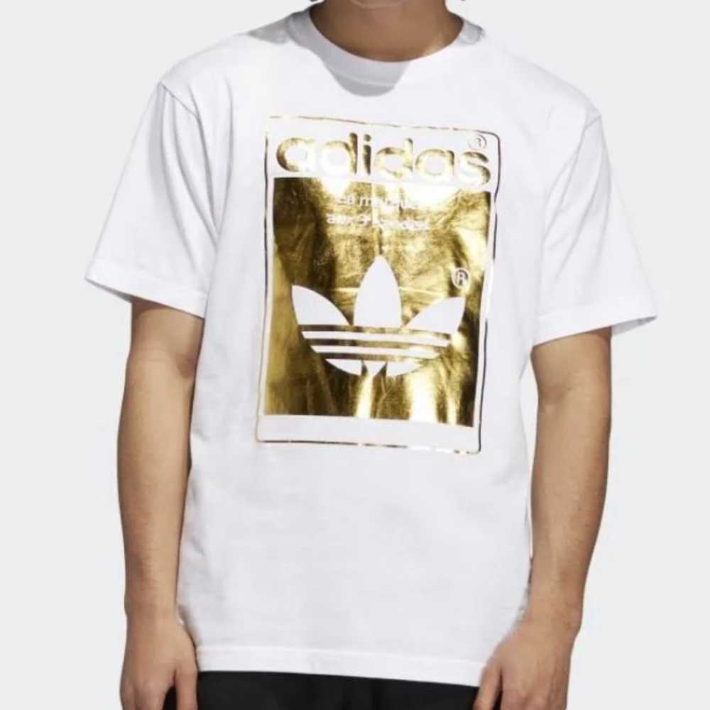 ADIDAS ORIGINALS T-Shirt Mens White Gold Short Sl… - image 1