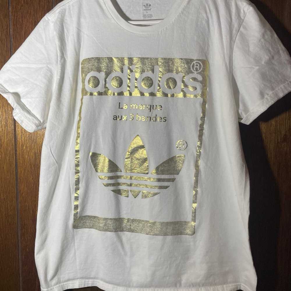 ADIDAS ORIGINALS T-Shirt Mens White Gold Short Sl… - image 2
