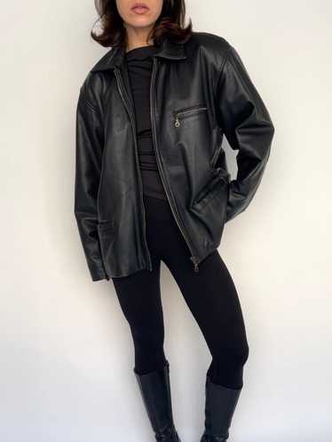 Black Boxy Leather Jacket - image 1