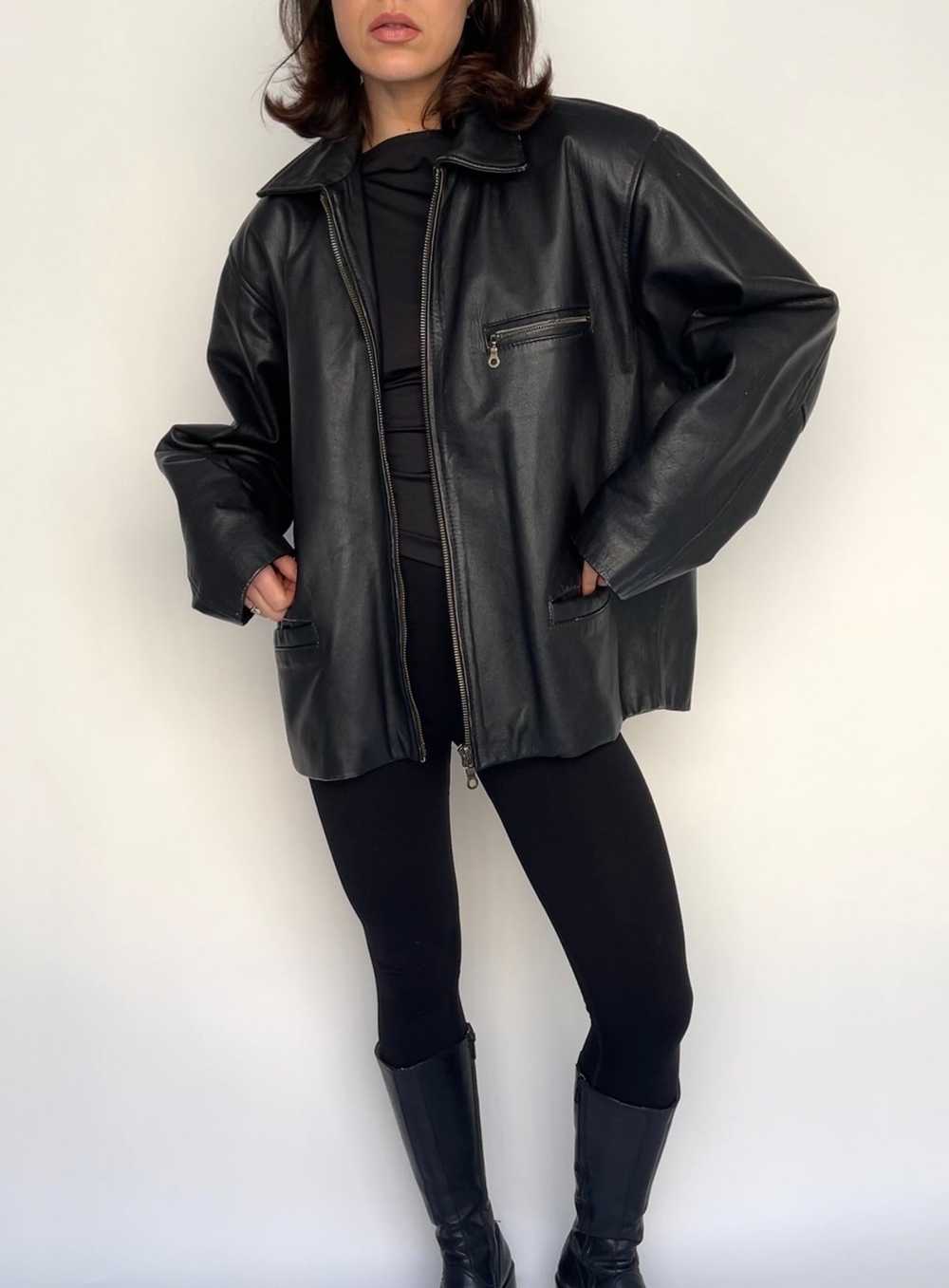 Black Boxy Leather Jacket - image 2