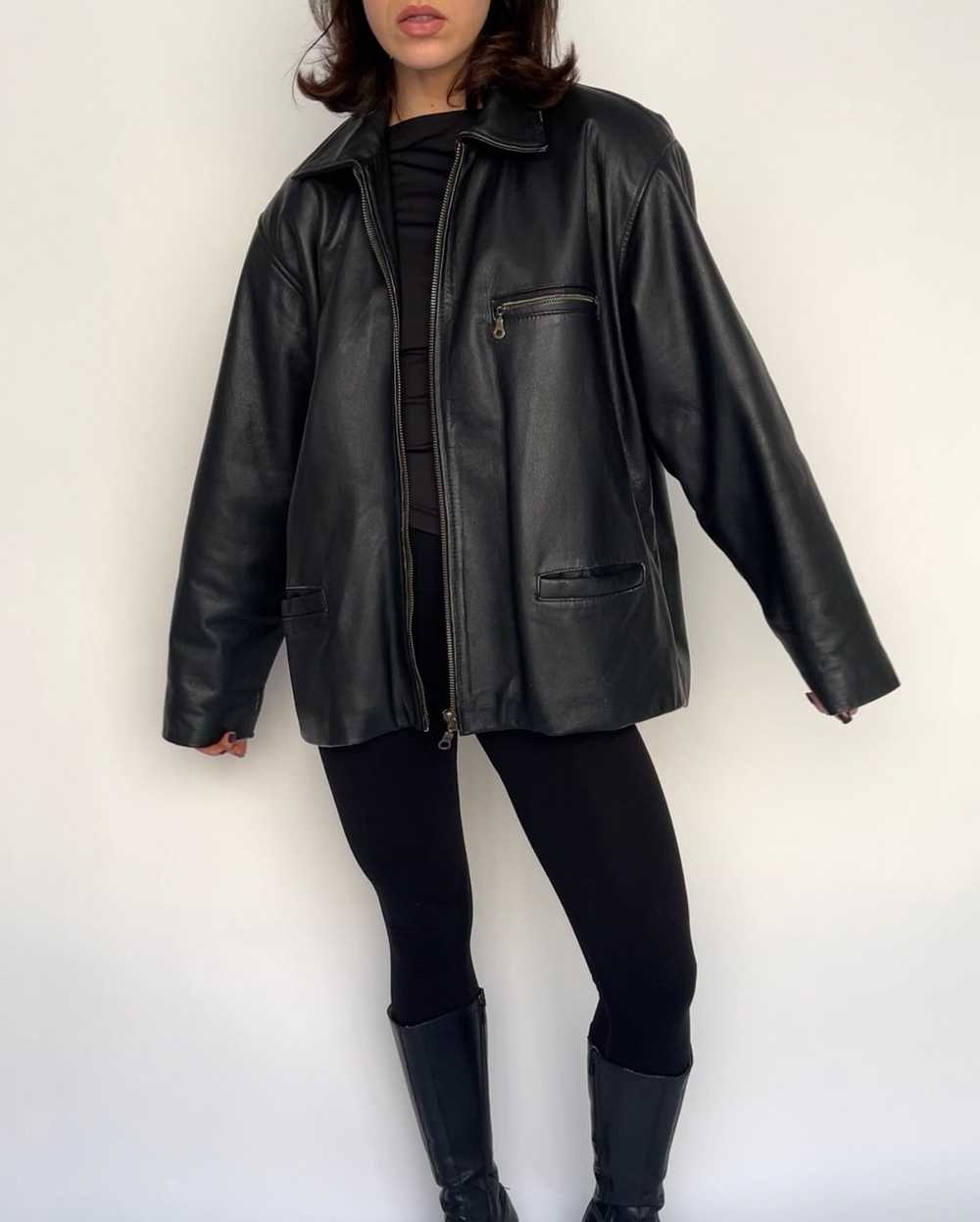 Black Boxy Leather Jacket - image 3