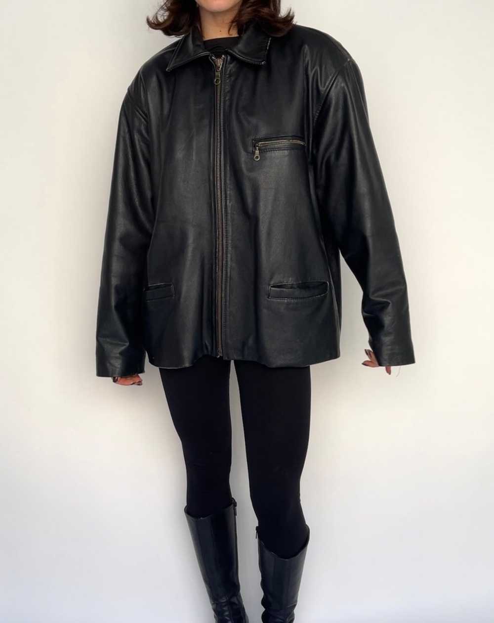 Black Boxy Leather Jacket - image 4