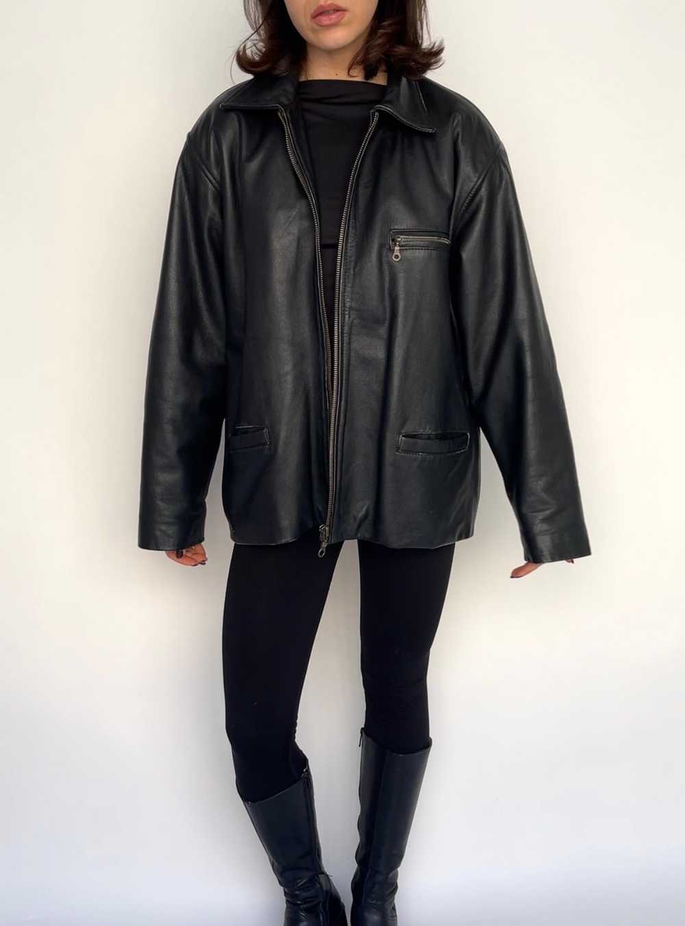 Black Boxy Leather Jacket - image 5