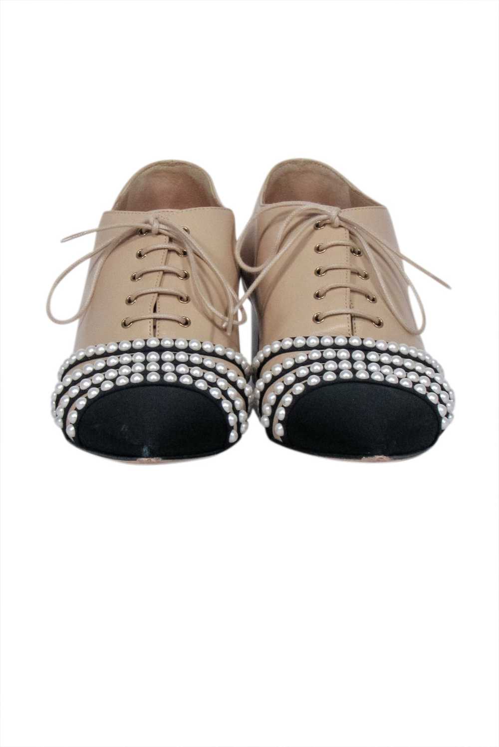 Chanel - Beige, Black, & Pearl Low Heel Loafers S… - image 2