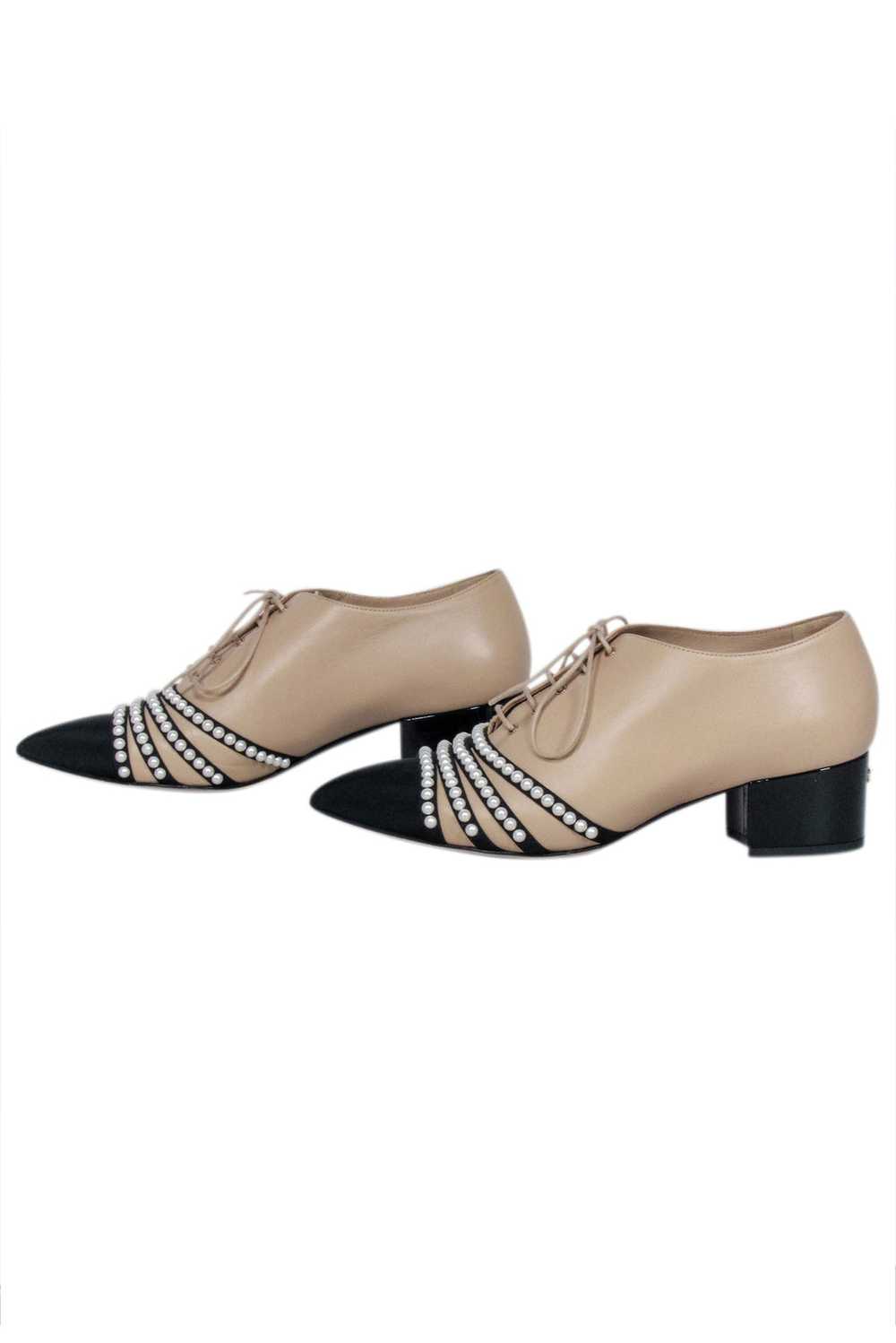 Chanel - Beige, Black, & Pearl Low Heel Loafers S… - image 3