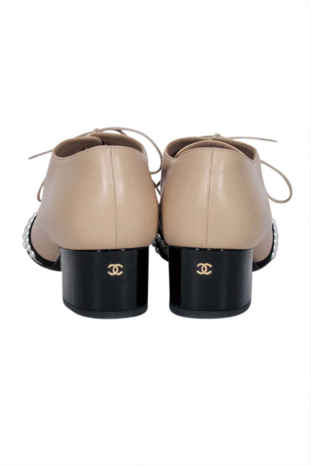 Chanel - Beige, Black, & Pearl Low Heel Loafers S… - image 4