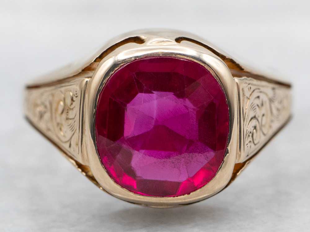 Victorian Synthetic Ruby Solitaire Ring - image 1