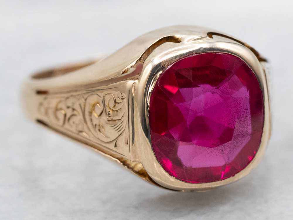 Victorian Synthetic Ruby Solitaire Ring - image 2