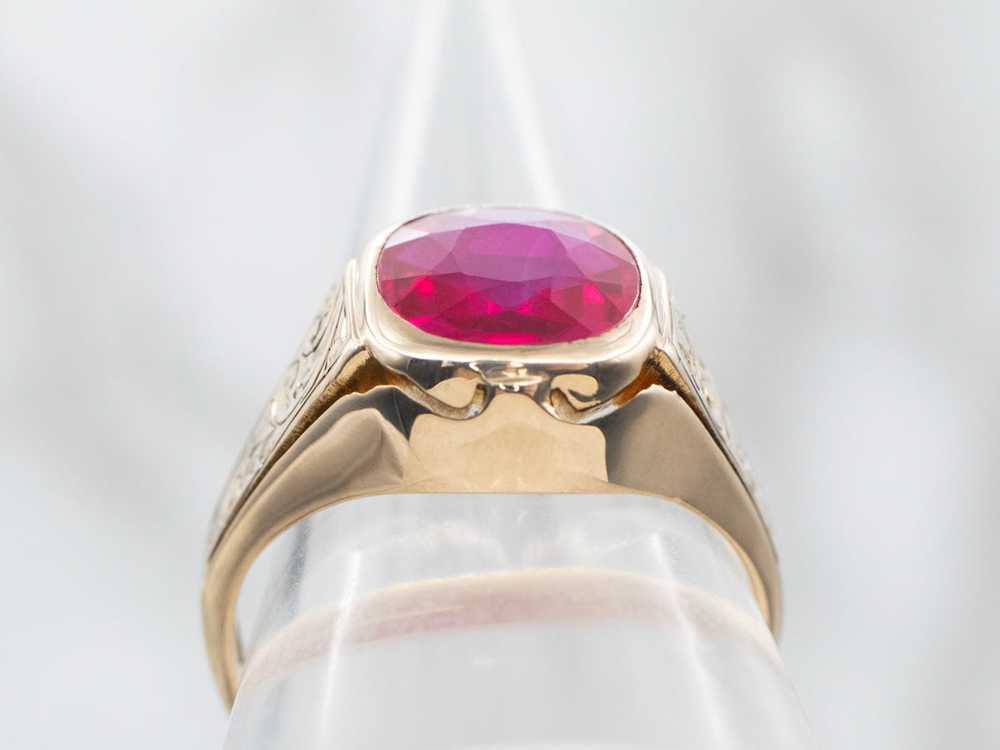 Victorian Synthetic Ruby Solitaire Ring - image 3