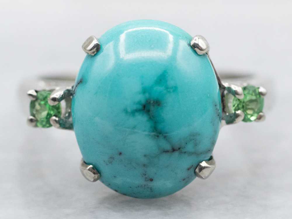 Turquoise and Tourmaline White Gold Ring - image 1