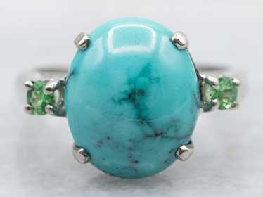 Turquoise and Tourmaline White Gold Ring - image 1