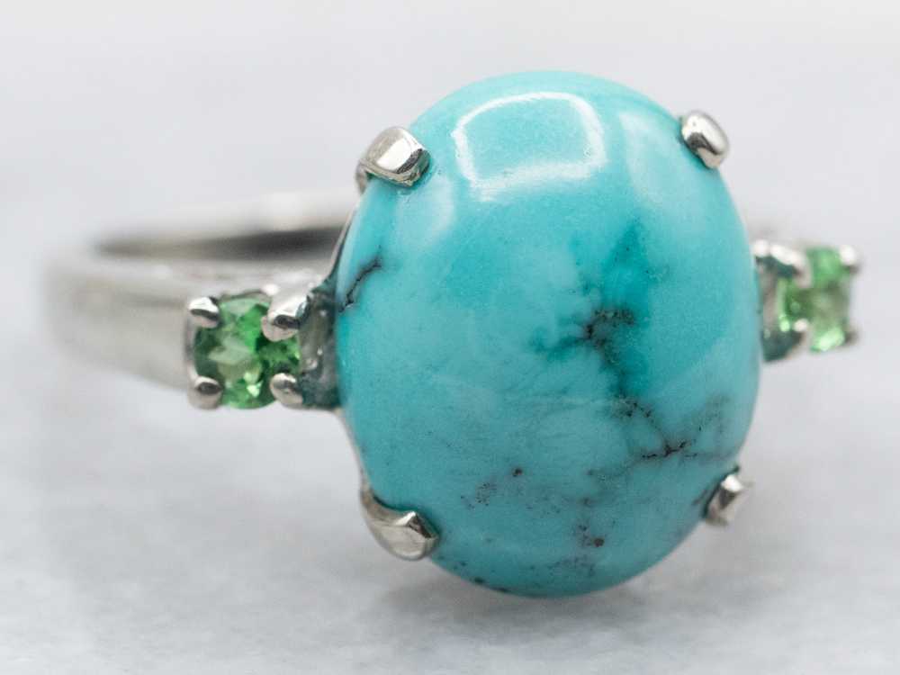 Turquoise and Tourmaline White Gold Ring - image 2