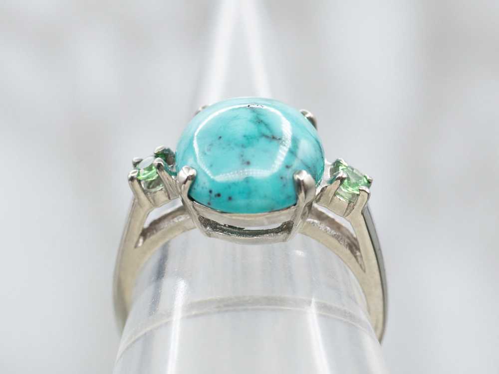 Turquoise and Tourmaline White Gold Ring - image 3
