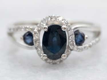 Modern Three Stone Sapphire Engagement Ring - image 1