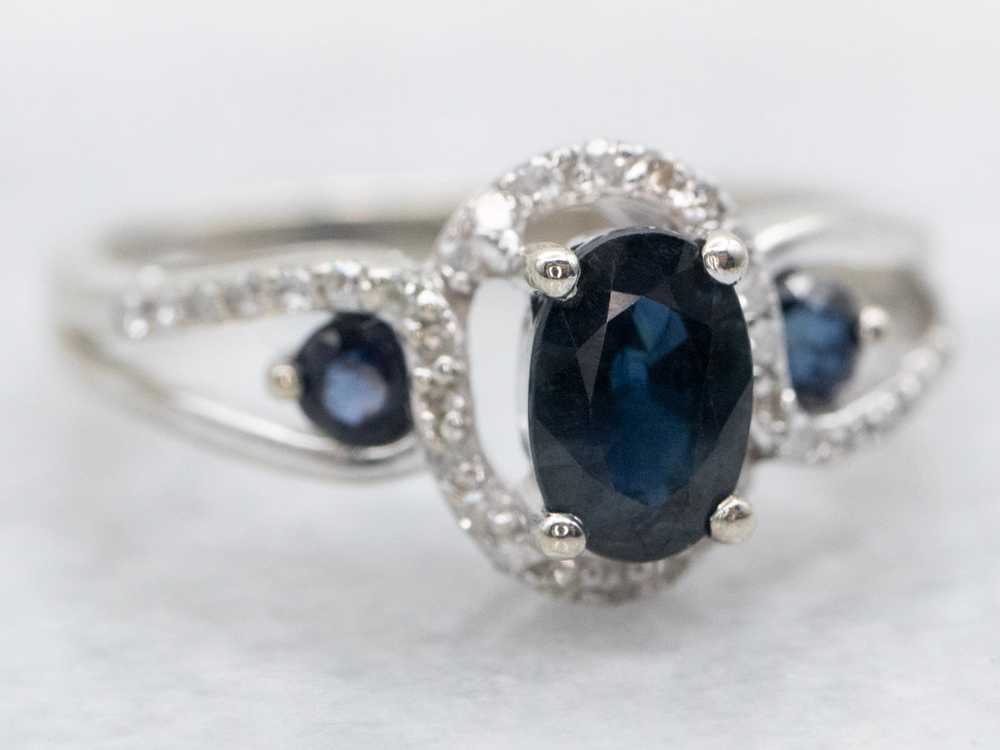 Modern Three Stone Sapphire Engagement Ring - image 2