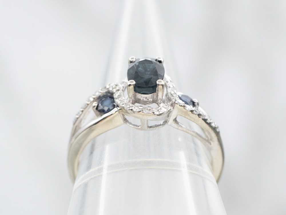 Modern Three Stone Sapphire Engagement Ring - image 3