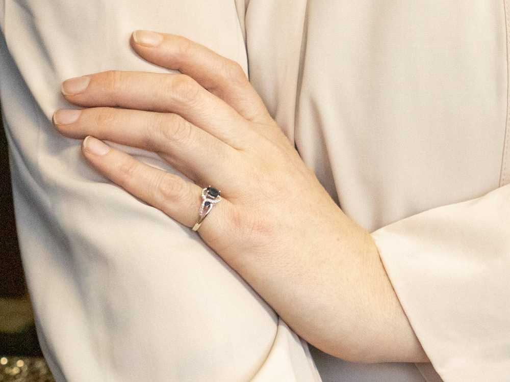 Modern Three Stone Sapphire Engagement Ring - image 4