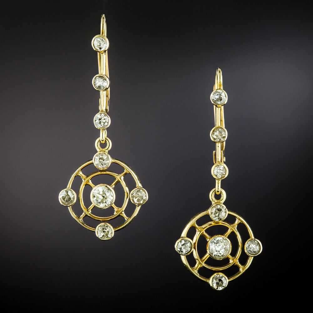 English Victorian Diamond Circlet Drop Earrings - image 1