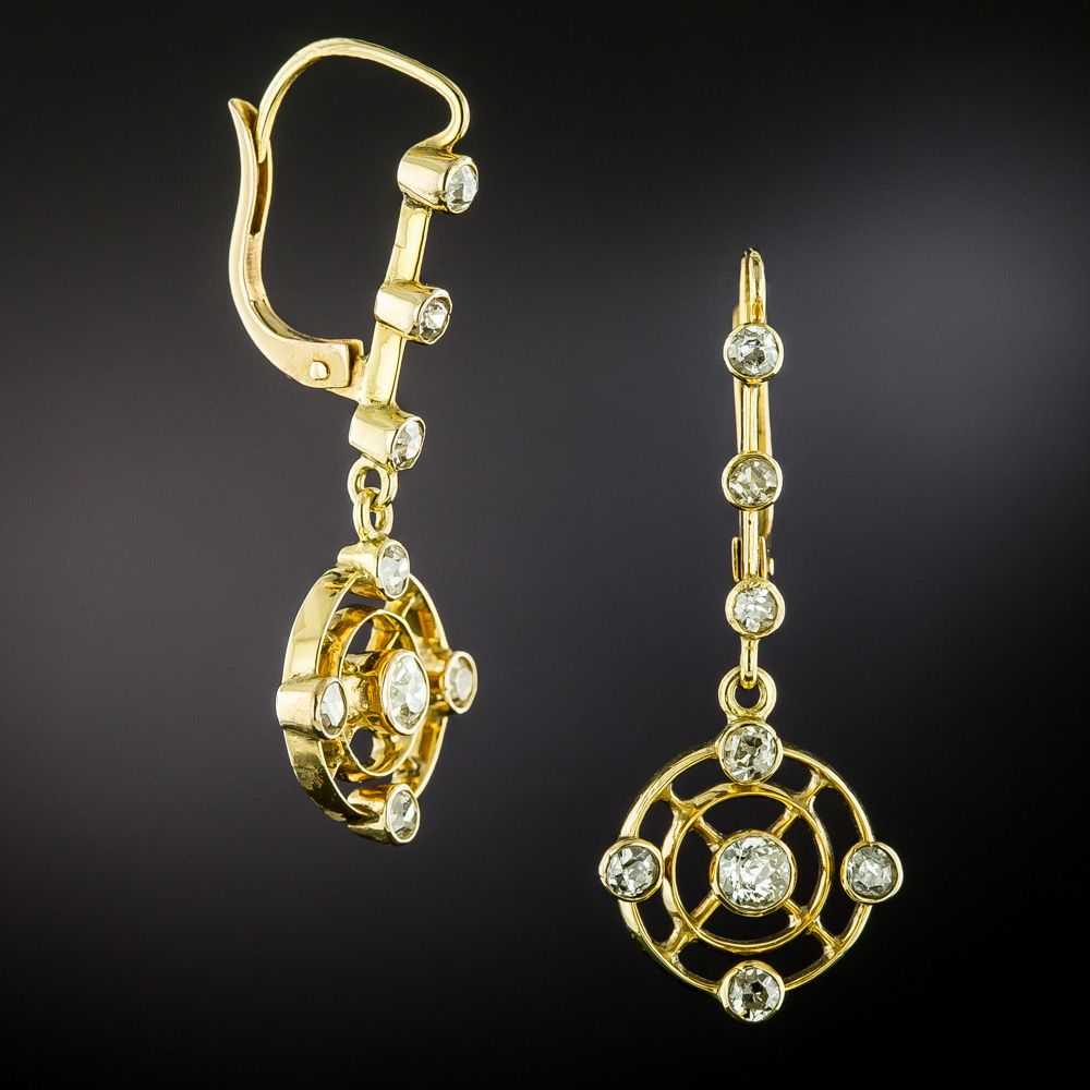 English Victorian Diamond Circlet Drop Earrings - image 2