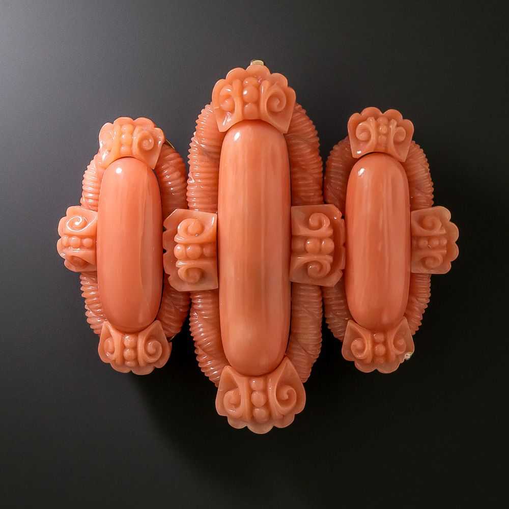 Victorian Italianate Carved Coral Brooch - image 1