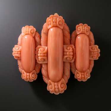 Victorian Italianate Carved Coral Brooch - image 1