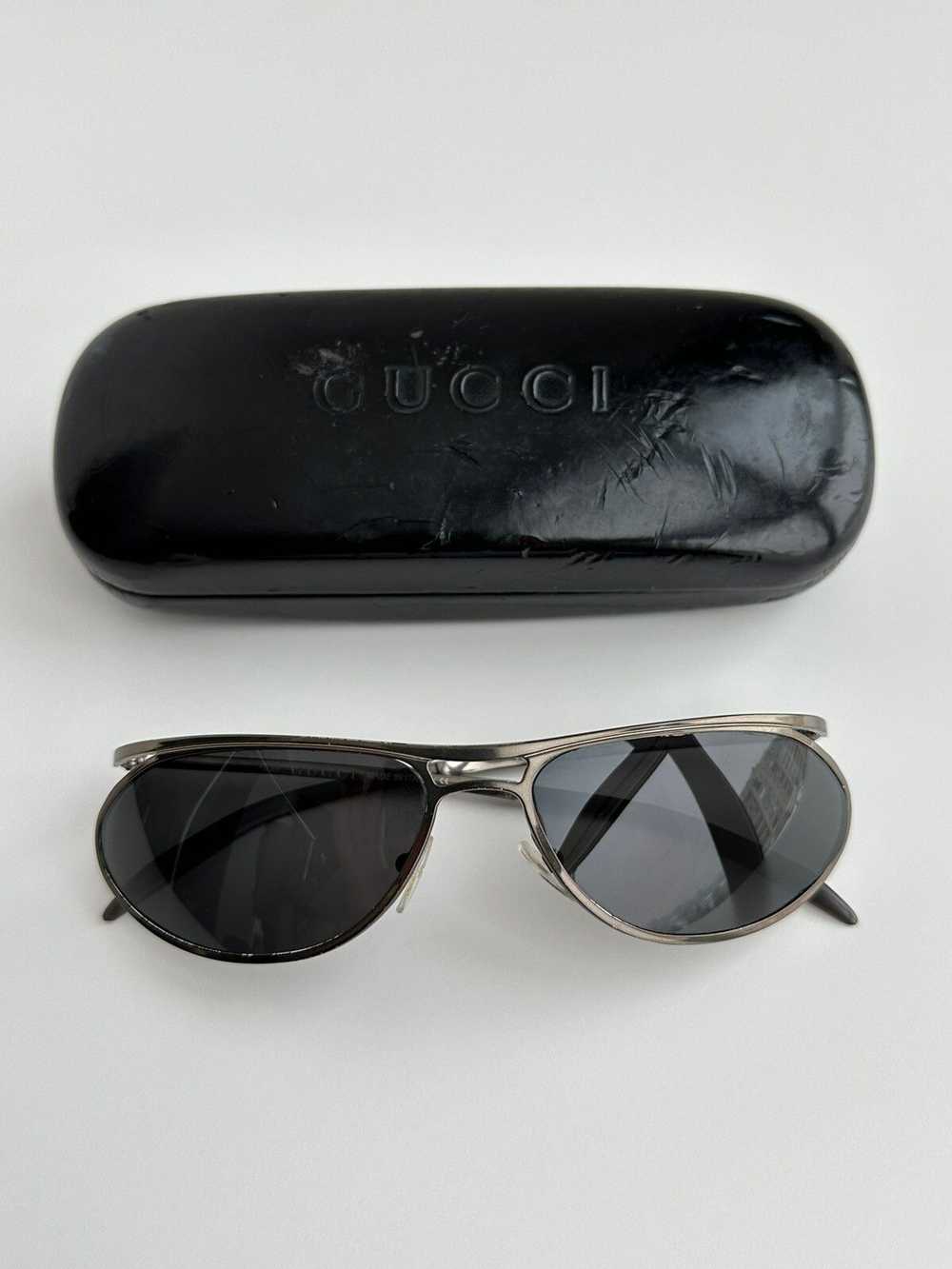 Gucci × Vintage Gucci Shield Oval Black Sunglasse… - image 9