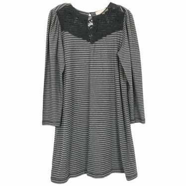 Loft Ann Taylor Loft Black/Gray Striped Lace Dres… - image 1