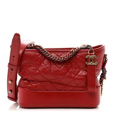 CHANEL Aged Calfskin Quilted Small Gabrielle Logo 