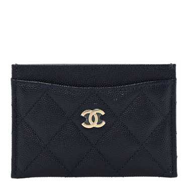 CHANEL Caviar Quilted Card Holder Dark Blue