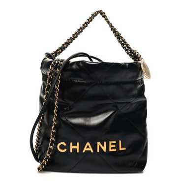 CHANEL Shiny Calfskin Quilted Mini Chanel 22 Black