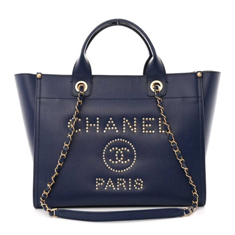 CHANEL Caviar Small Studded Deauville Tote Navy - image 1