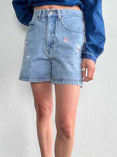 Vintage Embroidered Daisies Denim Shorts