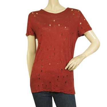 IRO Clay Red Linen Short Sleeve T-shirt Top with … - image 1