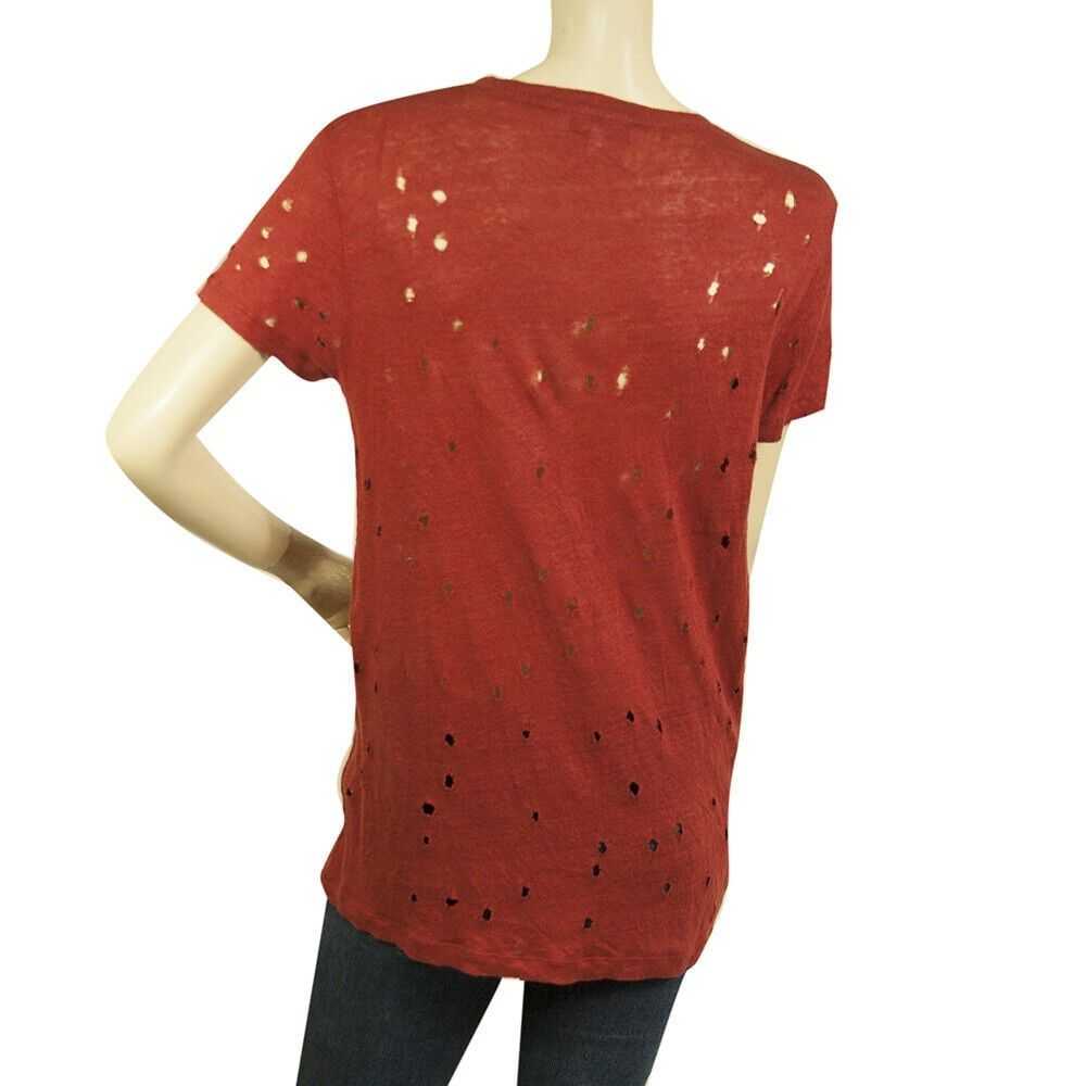 IRO Clay Red Linen Short Sleeve T-shirt Top with … - image 2