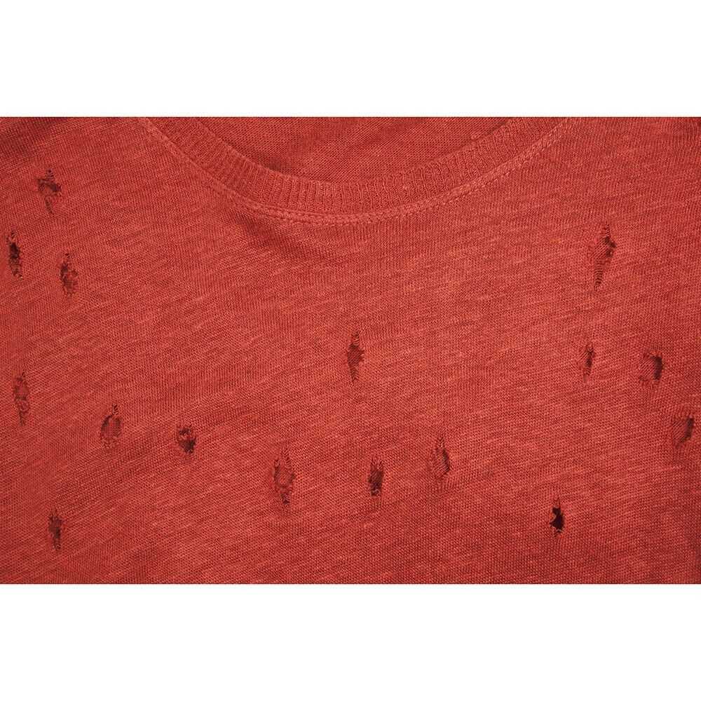 IRO Clay Red Linen Short Sleeve T-shirt Top with … - image 6