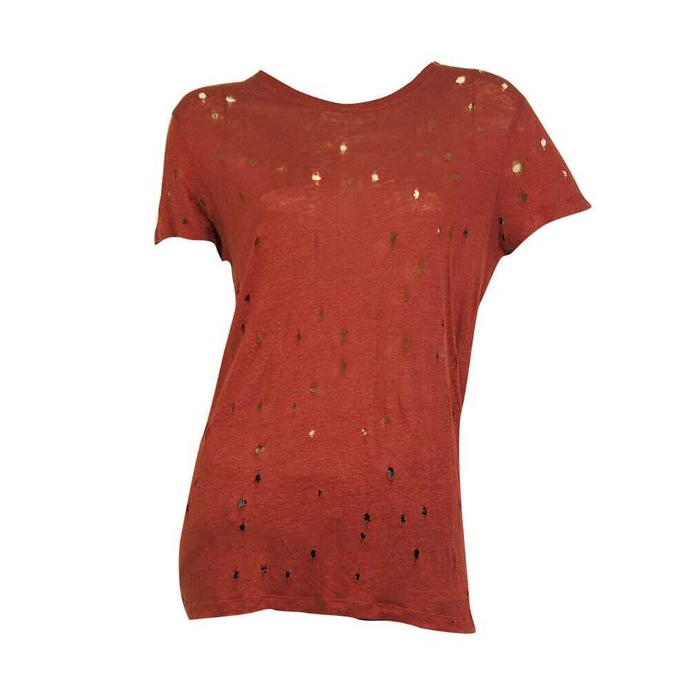 IRO Clay Red Linen Short Sleeve T-shirt Top with … - image 7