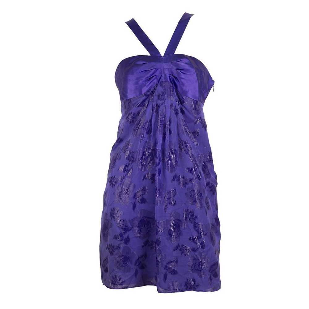 Tibi Silk Floral Daisies Jacquard Purple Y Neck S… - image 3